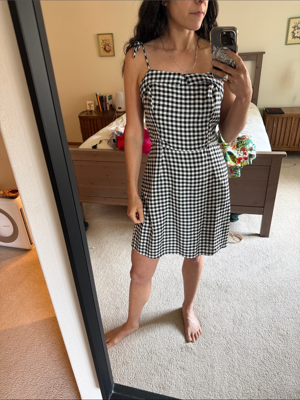 cupcakes & cashmere Black and White Gingham Tie-Shoulder Mini Dress